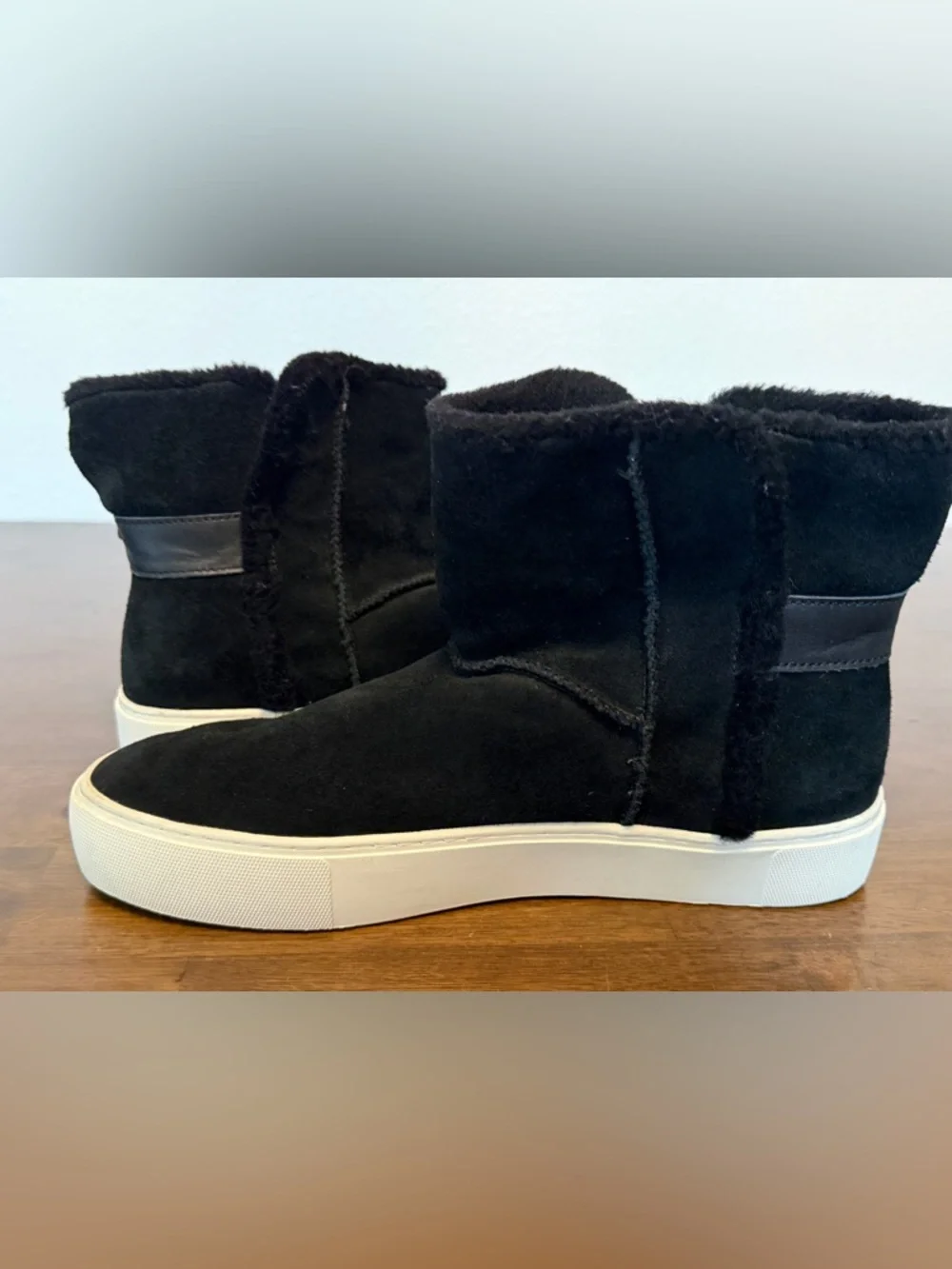 UGG Aika Mid-Height Flat Boots Black Genuine Suede Booties Fur Lining